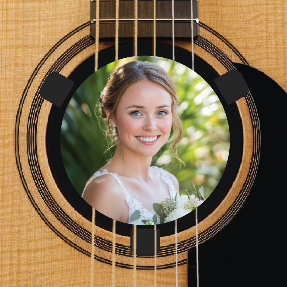 Custom acoustic guitar accessory feedback buster - upload your own photo - Bride at Wedding