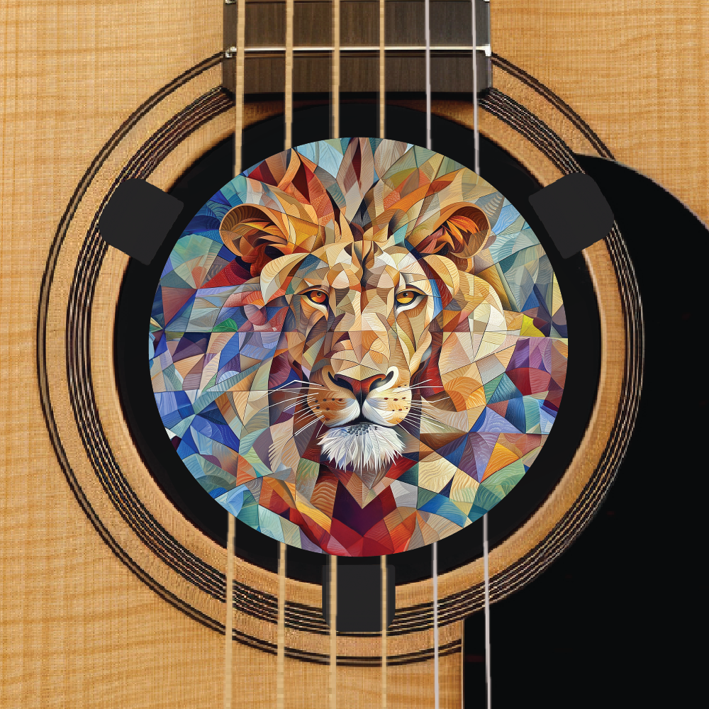 Personalized Acoustic Guitar Feedback Buster – Cubist Lion Design – Stock Level Logo
