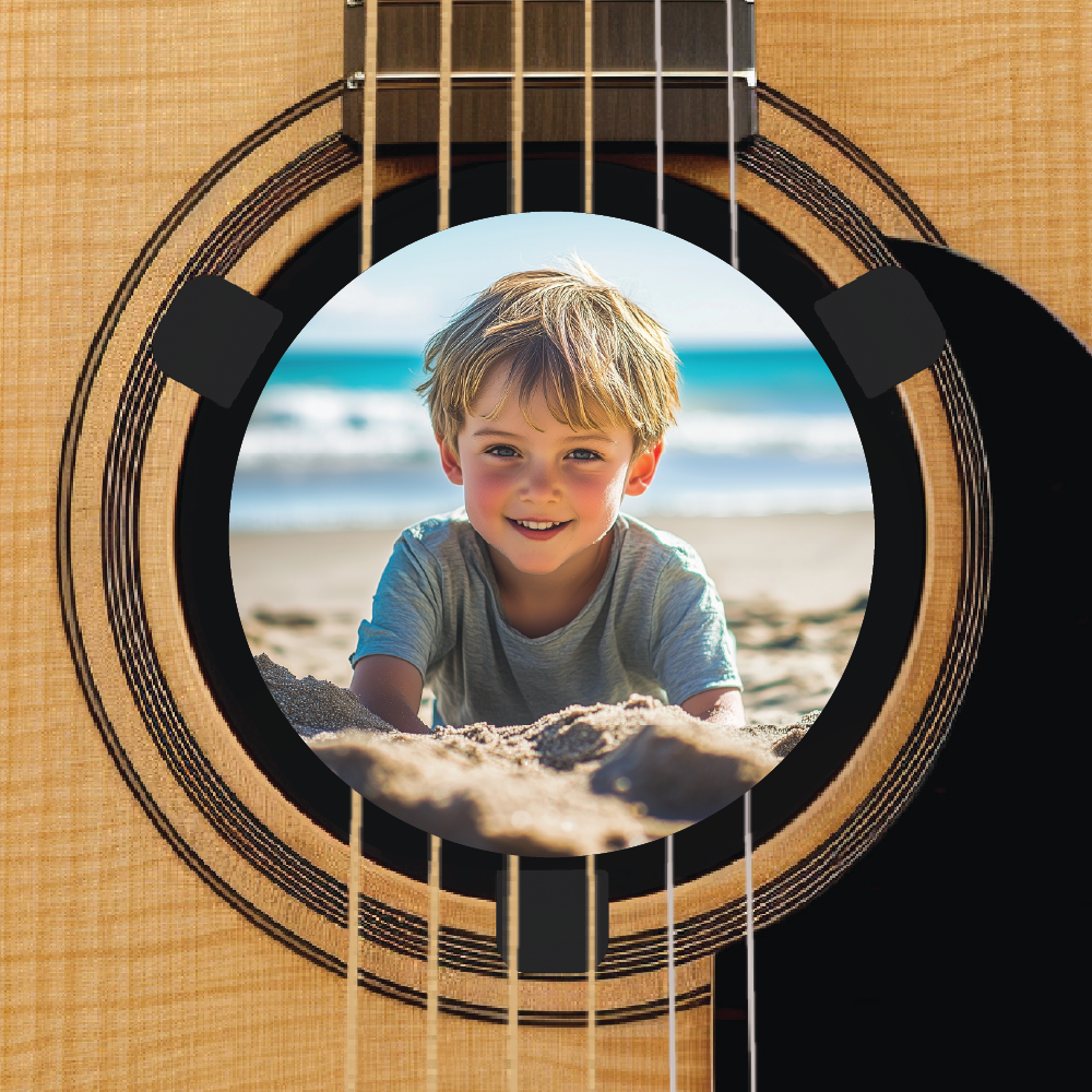 Custom acoustic guitar accessory feedback buster - upload your own photo - beach boy